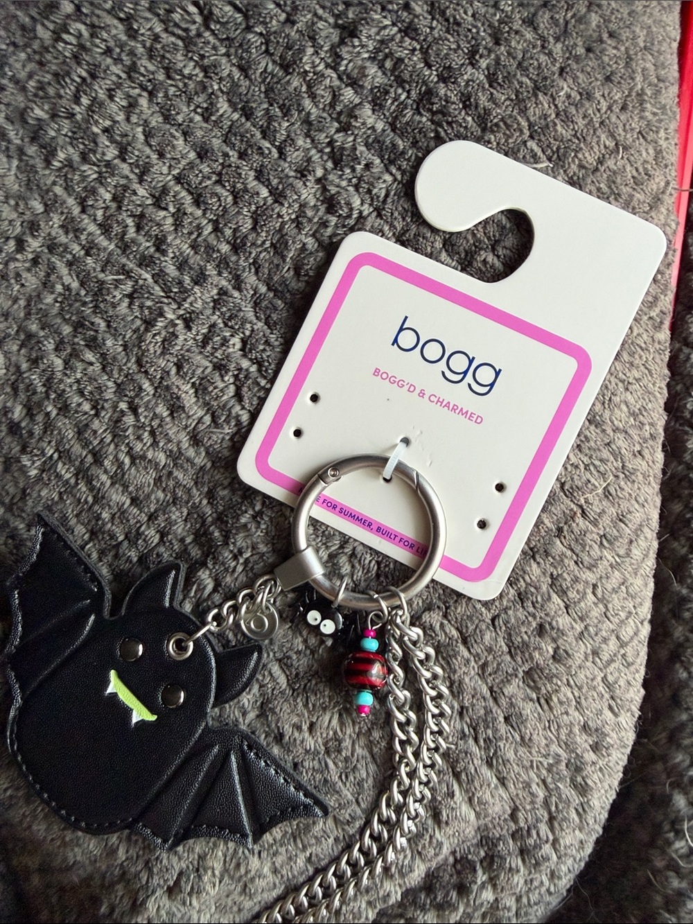 BOGG BAG Black Bat Charm Keychain with Spider, Chain, & Beaded Accents